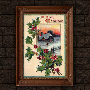 1910 Vintage Weihnachts-Stechpalmen-Plakat Kunst Poster