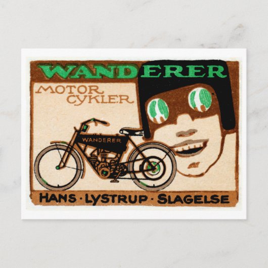 1910 Wanderer Motorrad-Poster Postkarte (Vorderseite)