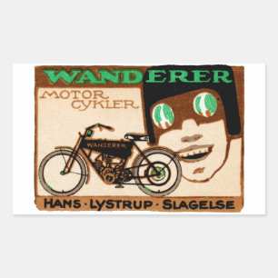 1910 Wanderer Motorrad-Poster Rechteckiger Aufkleber