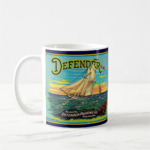 1910er Defender Marke Packing Segelbootlabel Kaffeetasse