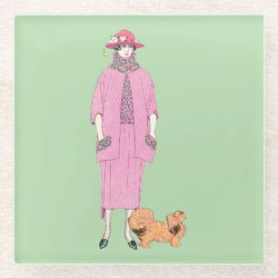 1910er Fashion Illustration Lady & Pekingese Dog Glasuntersetzer