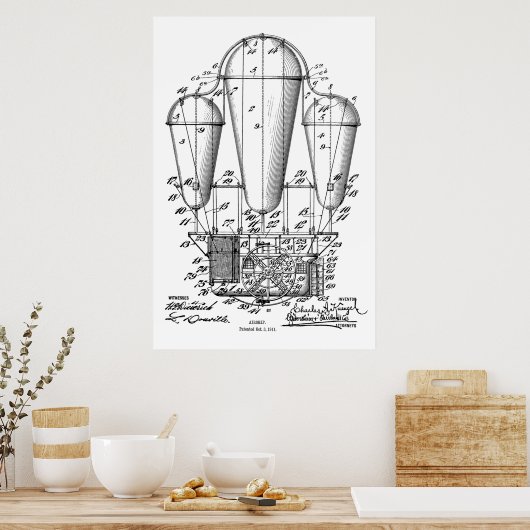 1911 Alte Luftschiff Ballon Patentkunst Zeichnend  Poster (Küche)