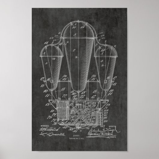 1911 Alte Luftschiff Ballon Patentkunst Zeichnend Poster (Vorne)