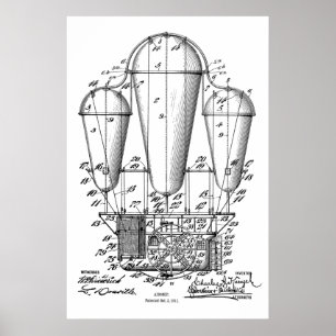 1911 altes Luftschiff-Ballon-Patent Kunst Zeichnun Poster