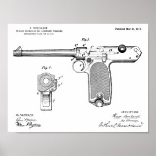 1911 Automatisches Schusswaffenpatent Zeichnend Pr Poster