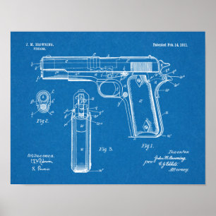 1911 Colt Browning Gun Patent Art Zeichnend Print Poster