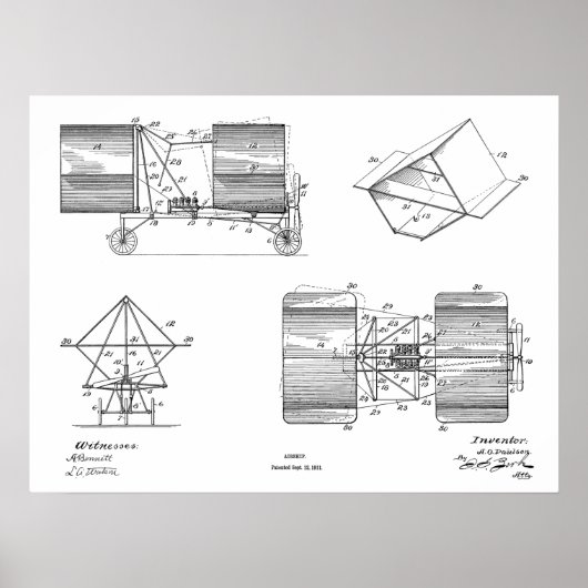1911 Patent für Flugmaschine Zeichnend Druck Poster (Vorne)