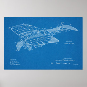 1912 Flugzeug Patent Kunst Zeichnung Druck Poster