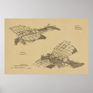1912 Flugzeug Patent Kunst Zeichnung Druck Poster