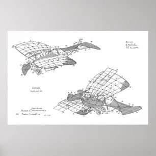 1912 Flugzeug Patent Kunst Zeichnung Druck Poster