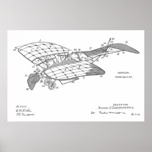 1912 Flugzeug Patent Kunst Zeichnung Druck Poster