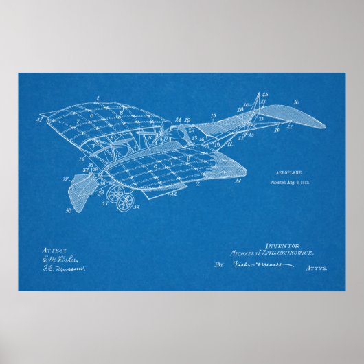 1912 Flugzeugpatentkunst Zeichnend Druck Poster (Vorne)