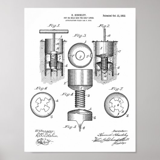 1912 Golf Cup Loch Design Patent Art Print Poster (Vorne)