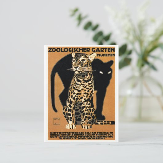 1912 Ludwig Hohlwein Leopard Münchner Zoo Poster Postkarte (Stehend Vorderseite)