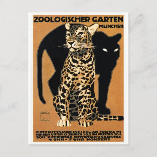 1912 Ludwig Hohlwein Leopard Münchner Zoo Poster Postkarte (Vorderseite)