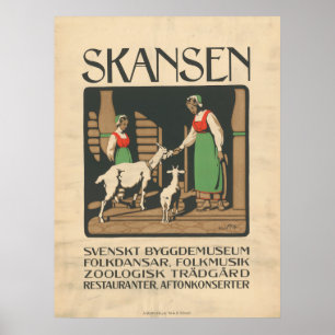 1912 Skansen Schweden Vintage Reiseposter Kunst Poster