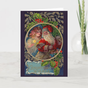 1912 Weihnachtsmann und Sternengel Weihnachtskarte Feiertagskarte
