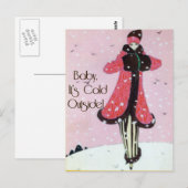 1913 Art Deco Winter Fashion Scene Postkarte (Vorne/Hinten)