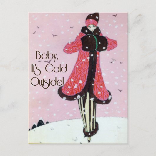 1913 Art Deco Winter Fashion Scene Postkarte (Vorderseite)
