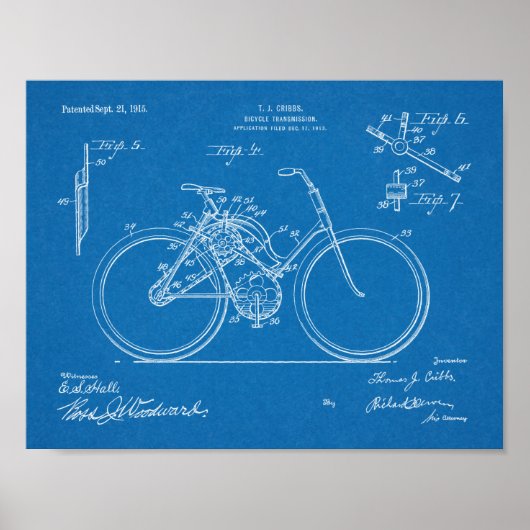 1913 Bicycle Transmission Design Patent Art Print Poster (Vorne)