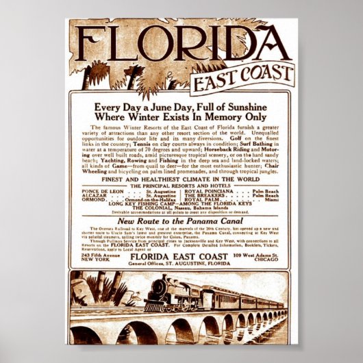 1913 Florida East Coast Railway Advert Poster (Vorne)