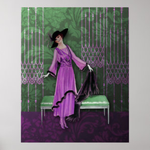 1913 Luxe: Vintage Mode in Lila und Mint Poster
