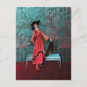 1913 Luxe: Vintage Mode in Rot und Türkis Postkarte