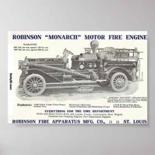 1913 Robinson "Monarch" Motor Fire Motor Poster (Vorne)