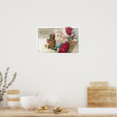 1913 Santa mit Teddy Bear und Pipe Poster (Küche)