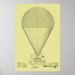 1913 Schiff Luftschiff Ballon Patentkunst Zeichnen Poster