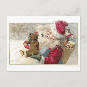 1913 Weihnachtsmann mit Teddybär und Pfeife Feiertagspostkarte