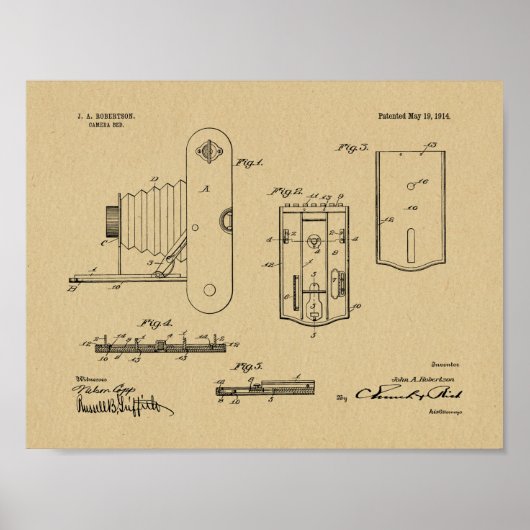 1914 Faltkamera Patent Art Zeichnend Druck Poster (Vorne)