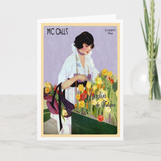 1914!! "FRANZÖSISCHER TULIP GARDEN" VINTAG GREETIN KARTE (Vorderseite)