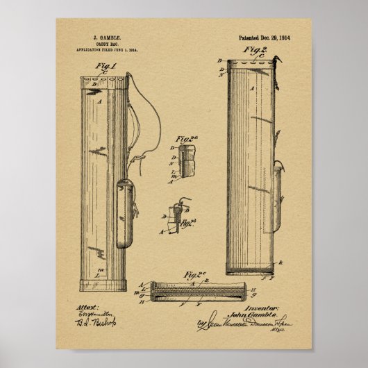 1914 Golf Caddy Club Bag Design Patent Art Print Poster (Vorne)
