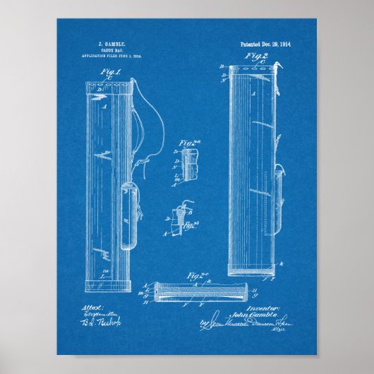 1914 Golf Caddy Club Bag Design Patent Art Print Poster (Vorne)