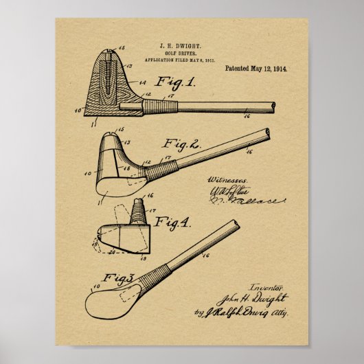 1914 Golf Club Driver Design Patent Art Print Poster (Vorne)