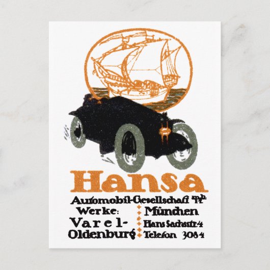 1914 Hansa Automobile Postkarte (Vorderseite)