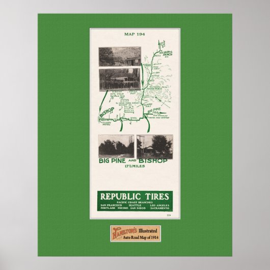 1914 Karte, Gilbert's Ranch to Bishop, Big Pine Ca Poster (Vorne)