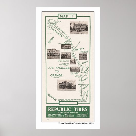 1914 Karte, LA to Orange Poster (Vorne)