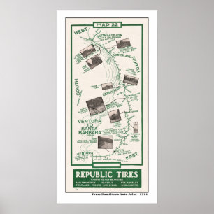 1914 Karte, Santa Barbara nach Ventura Poster