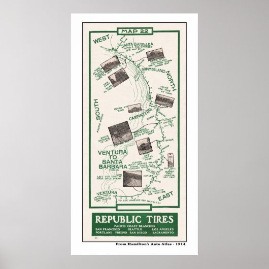 1914 Karte, Santa Barbara nach Ventura Poster (Vorne)