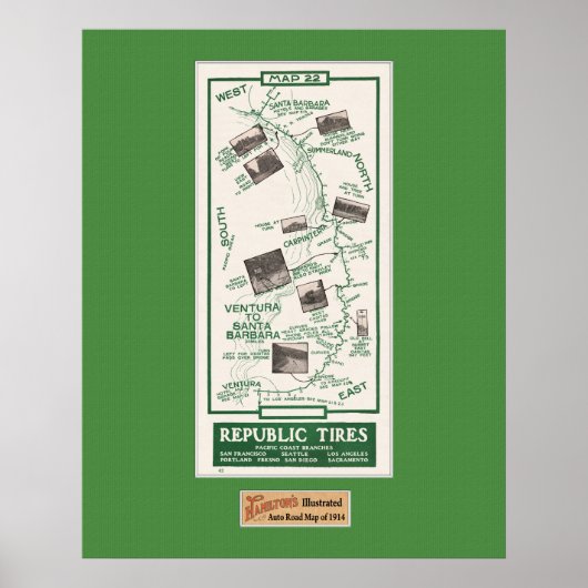 1914 Karte, Santa Barbara nach Ventura Poster (Vorne)