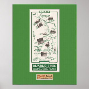 1914 Karte, Santa Barbara zu Ventura Poster