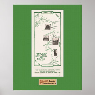 1914 Karte, Santa Cruz bis Salinas, Grüne Matte Poster