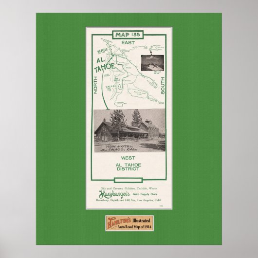 1914 Karte von Tahoe Area, Al Tahoe Poster (Vorne)