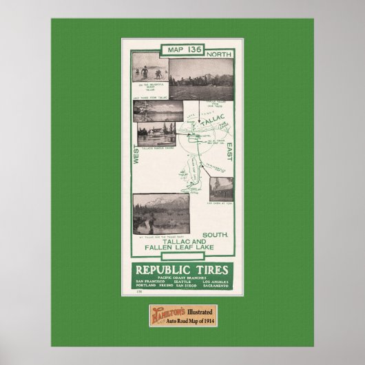 1914 Map, Fallen Leaf Lake und Tallac Poster (Vorne)