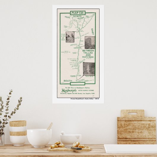 1914 Map, Tahoe, Pacific House bis Tallac Poster (Küche)