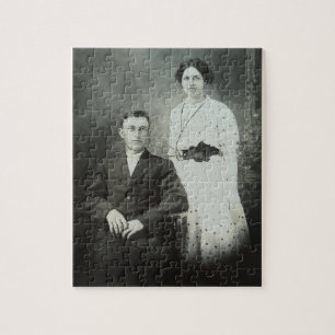 1914 Mr. & Mrs Hill RPPC B&W Foto Couple Image Puzzle
