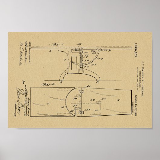 1914 Vintage Osteopathische Tabelle Patentschrift  Poster (Vorne)