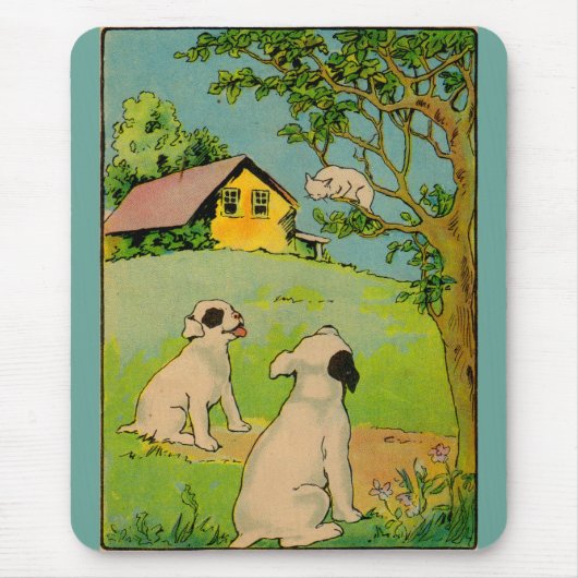 1914 zwei Hunde und eine kleine weiße Katze Mousepad (Vorne)
